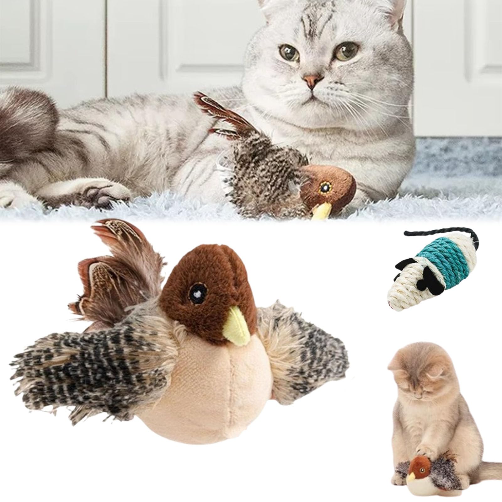 HOPASRISEE Whiskersandclaws Interactive Flapping Bird, Moving and Chirping Cat Toy, Simulated Bird for Indoor Cats (1PC)