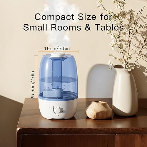 Miniatura 5 de MEGAWISE Humidificador para dormitorio infantil con gran capacidad de 3.2L, diseño sin fugas, salida de niebla fina, apagado automático, tanque