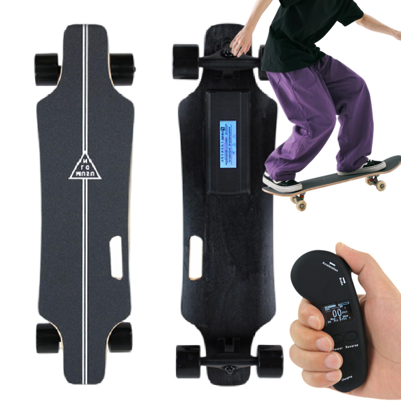 Electric Skateboard,Electric Longboard Skateboard,With Upgraded Lcd Remote Controlfor,Top Speed Up To 29 Mph,4 Speed Smooth Braking, Easy Carry Handle Design,For Adults&Teens Endurance(dualdrive)30km