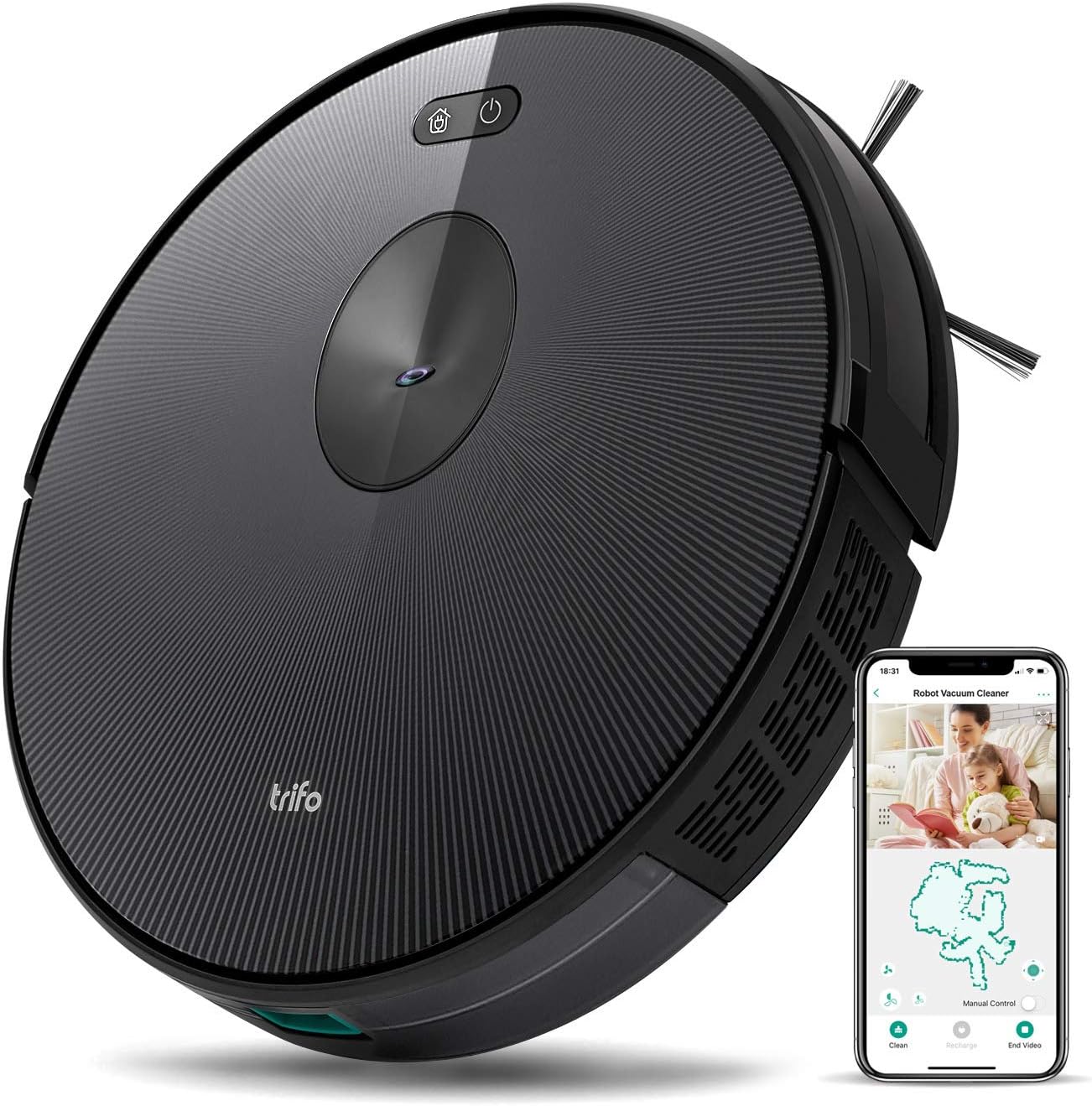 TRIFO Ironpie h6 Powerful Cordless Robot Vacuum Cleaner with Camera Navigation, App Manual Control & Self Charging - Black