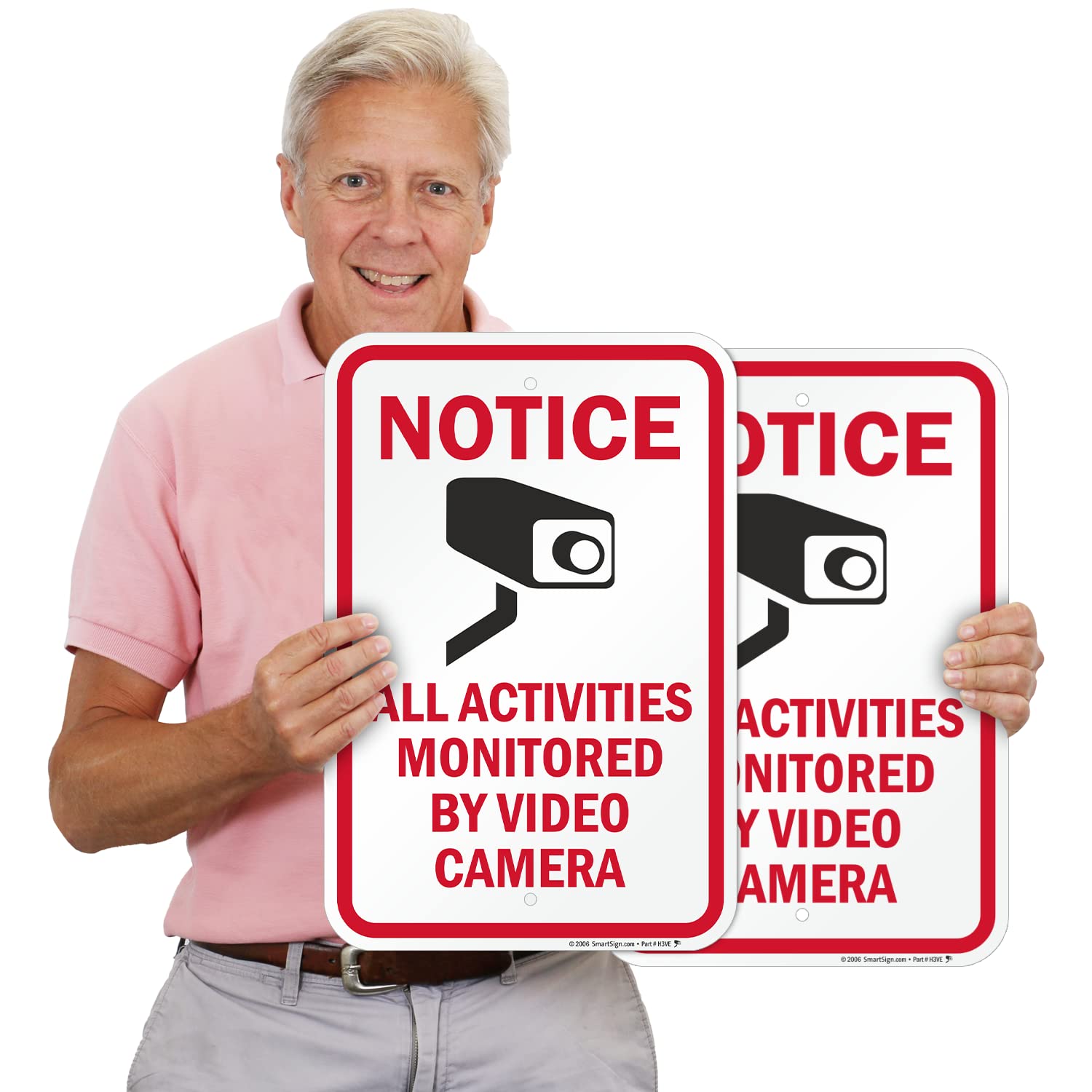SmartSign Notice All Activities Monitored by Video Camera Sign - Paquete de 2 unidades, 18 x 12 pulgadas, compuesto de aluminio de 2 mm, rojo/negro sobre blanco