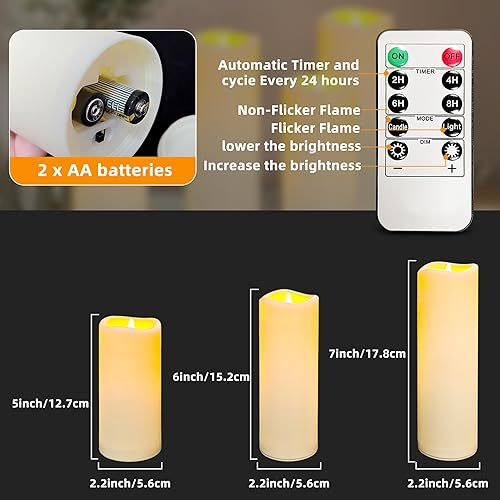 Miniatura 7 de Juego de 3 velas LED sin llama, impermeables para exteriores con temporizadores y control remoto, velas falsas de pilar parpadeantes para interiores