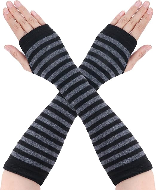Goth Arm Warmers Emo Punk Fingerless Gloves Y2K Kawaii Arm Sleeves Halloween Costume Femboy Long Stripe Gloves