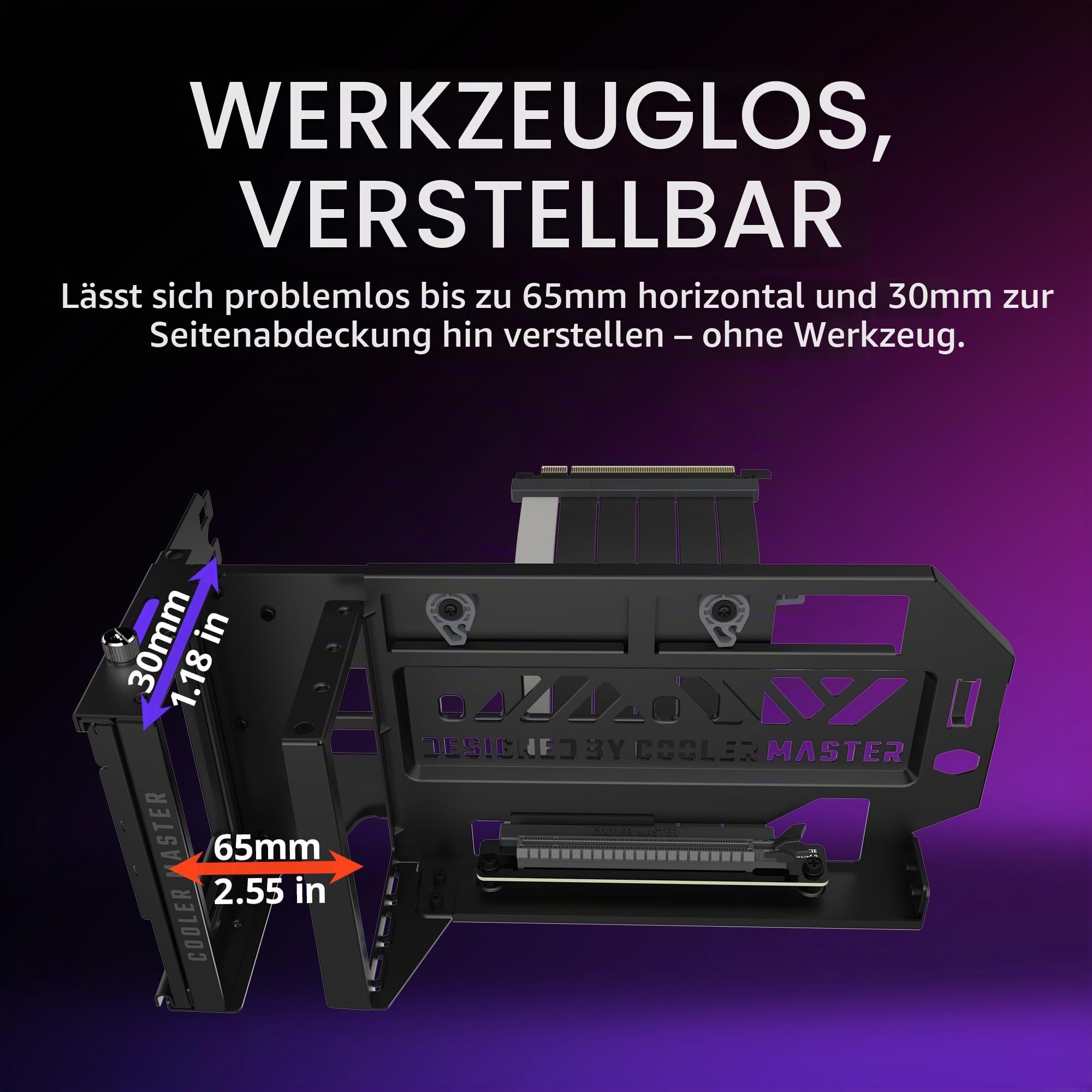 Cooler Master MasterAccessory Vertikales GPU-Kartenhalter-Kit V3, schwarz, Premium-Riser-Kabel, PCI-E 4,0 x 16-165 mm, PCIe 3.0 kompatibel, verstellbare Länge für E-ATX|ATX|Micro-ATX-Gehäuse