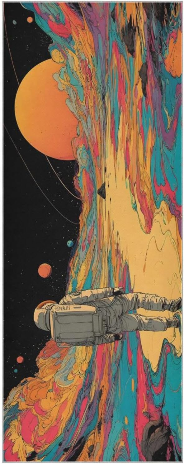 Astronaut Colorful Yoga Mat Towel with Silicone Grip Dot – 73"x27" Non-Slip Sweat Absorbent Microfiber Yoga Towel for Home Gym Studio