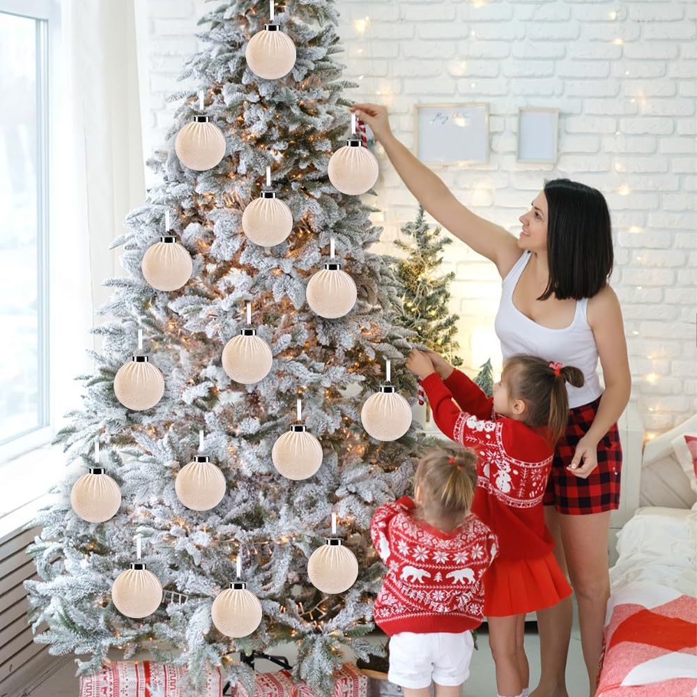 12 bolas de terciopelo grandes blancas de Navidad de 3.14 pulgadas