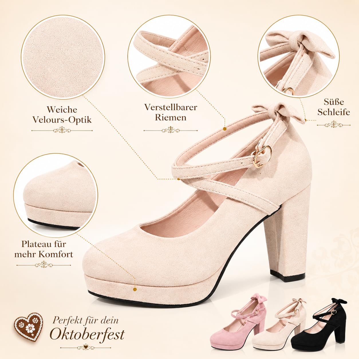 Dirndl Schuhe Damen - Trachtenschuhe High Heels Pumps Brautschuhe Geschlossene Elegant Und Bequem Spangenpumps Plateau Tanzschuhe Breite Füße Brautschuhe Hochzeitsschuhe Weite H Hohe Schuhe