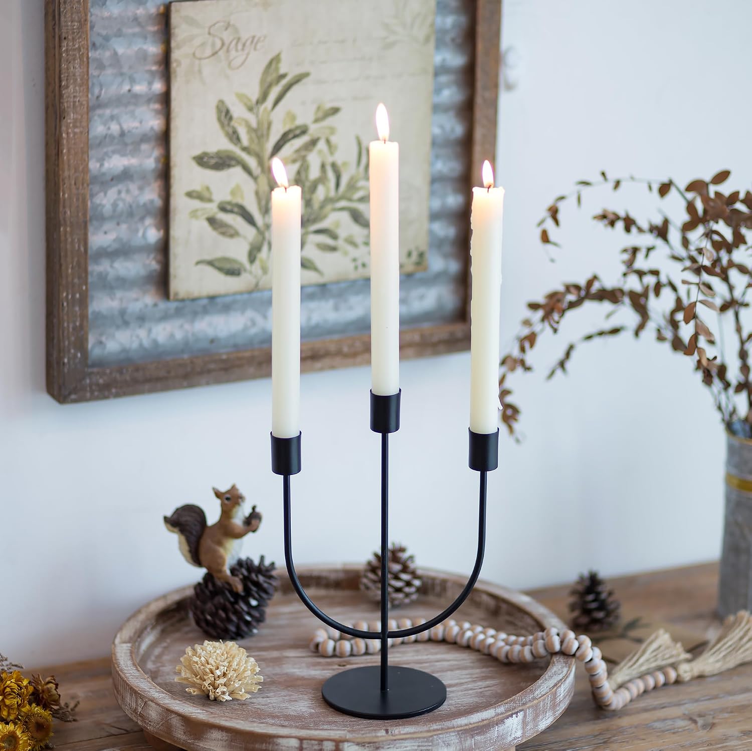 Sziqiqi Black Candelabra Candle Holders, 3 Arm Candelabra for Halloween