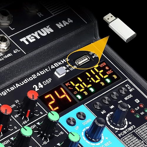 Miniatura 4 de Mezclador de audio profesional Placa de sonido Sistema de consola Interfaz de sistema de 4 canales Bluetooth Studio Mezclador de audio DJ Consola de