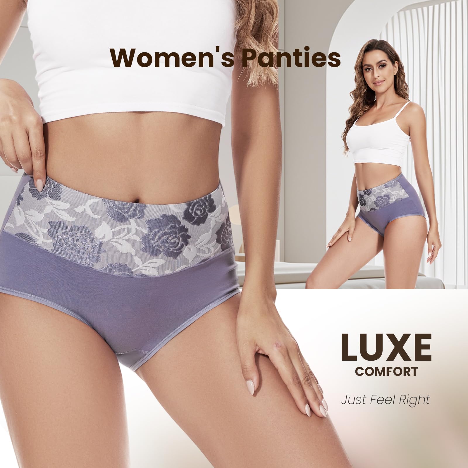 Honzadar Unterhosen Damen Baumwolle Hohe Taille Unterwäsche Stretch Bauchkontrolle Taillenslip,Mehrpack.