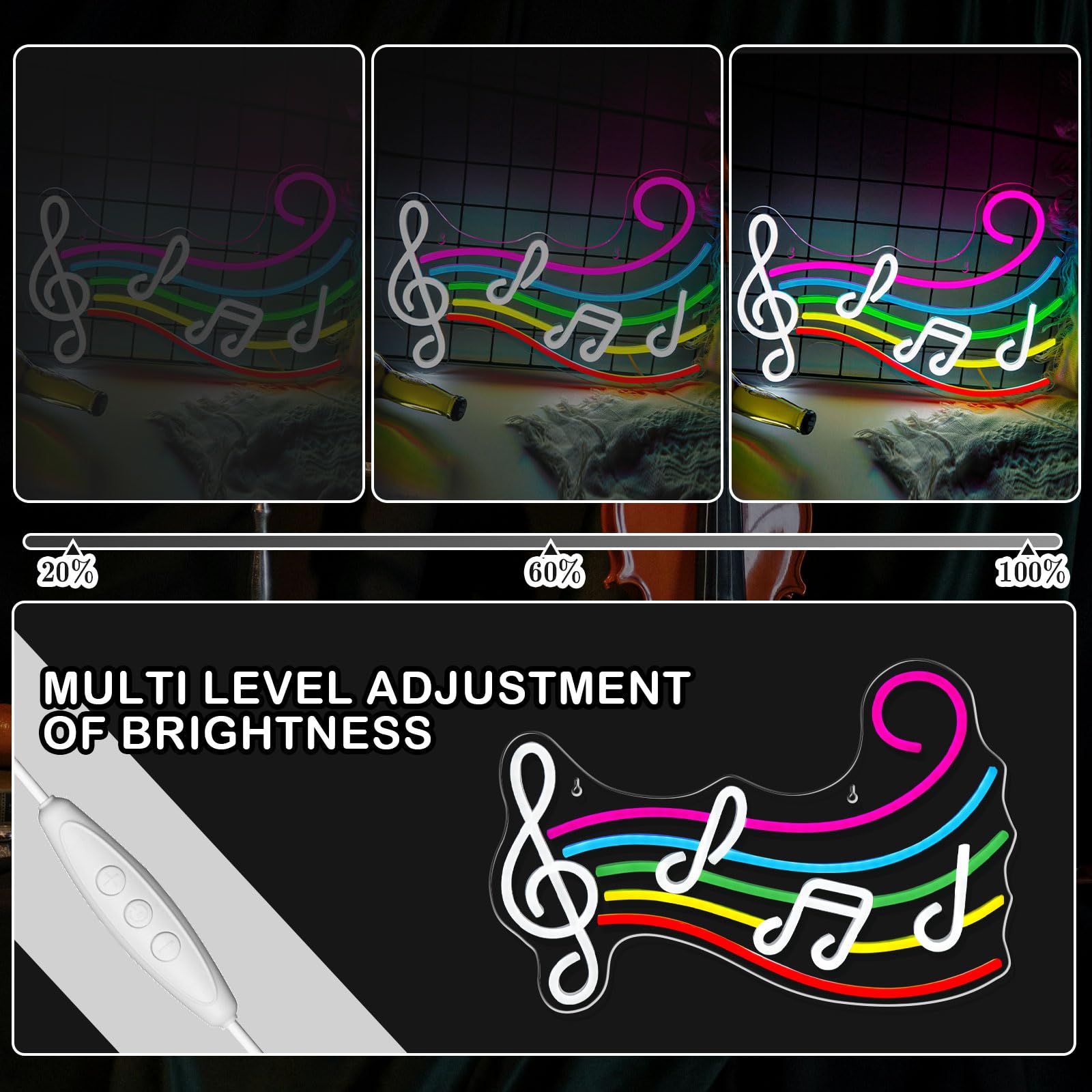 Ringism Music Neon Sign Dimmable Musical Note Staff LED Neon Light up for Bedroom Cute Wall Mount Decor Music Home Decor Birthday Kids Teen Gifts Switch