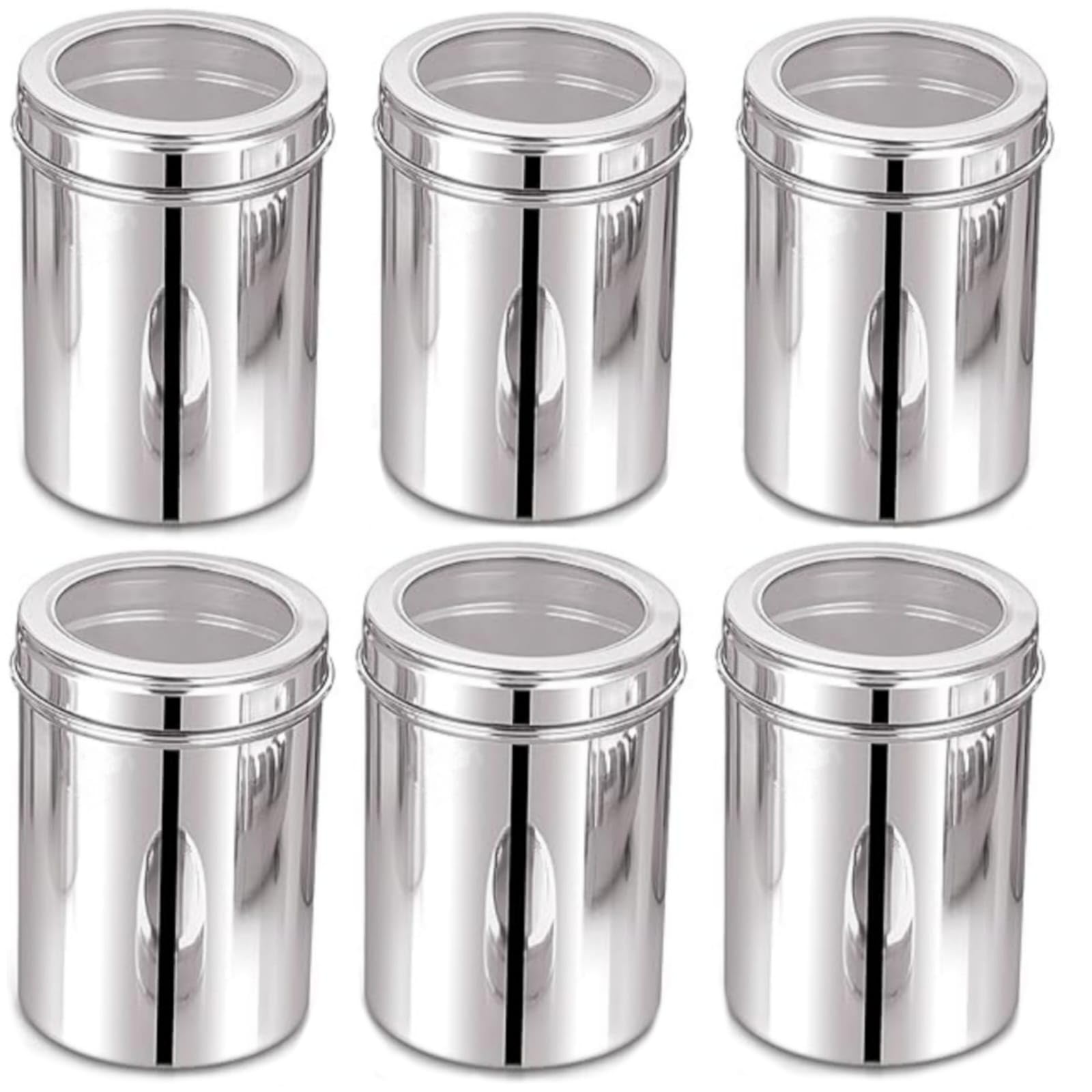 STEEPLE 750gms Stainless Steel Kitchen Containers | Grocery Containe | See Through 1000ml Kitchen Storage Containers - Set of 6 | Transparent Steel Canisters Capacity - 750gms Approx