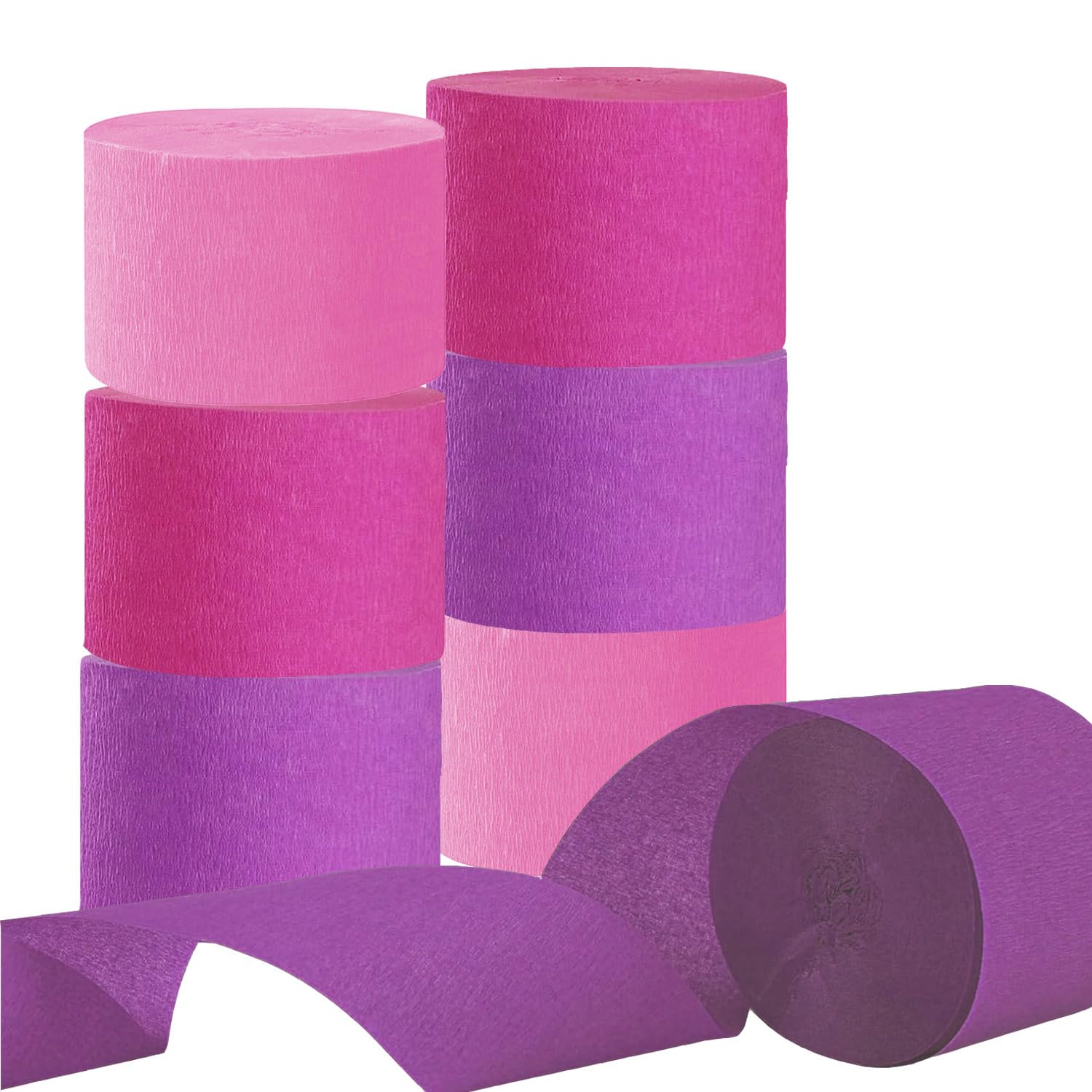 CC wonderland zone 6 Rolls Pink Crepe Paper Streamers for Party Decorations-4.5CMx25M Each Roll(Peach Pink,Rose Red,Light Purple)
