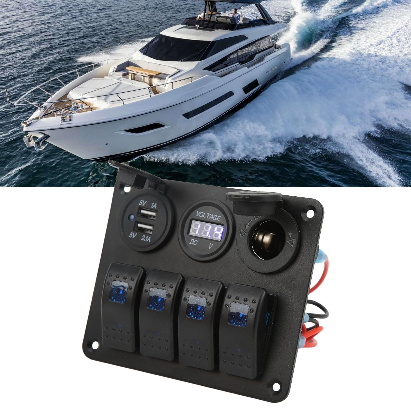 Pannello Interruttori a Levetta, Pannello Interruttori a Bilanciere a 4 Bande con Presa Accendisigari USB Attiva/disattiva Pannello Interruttori Combinato per Barca Yacht