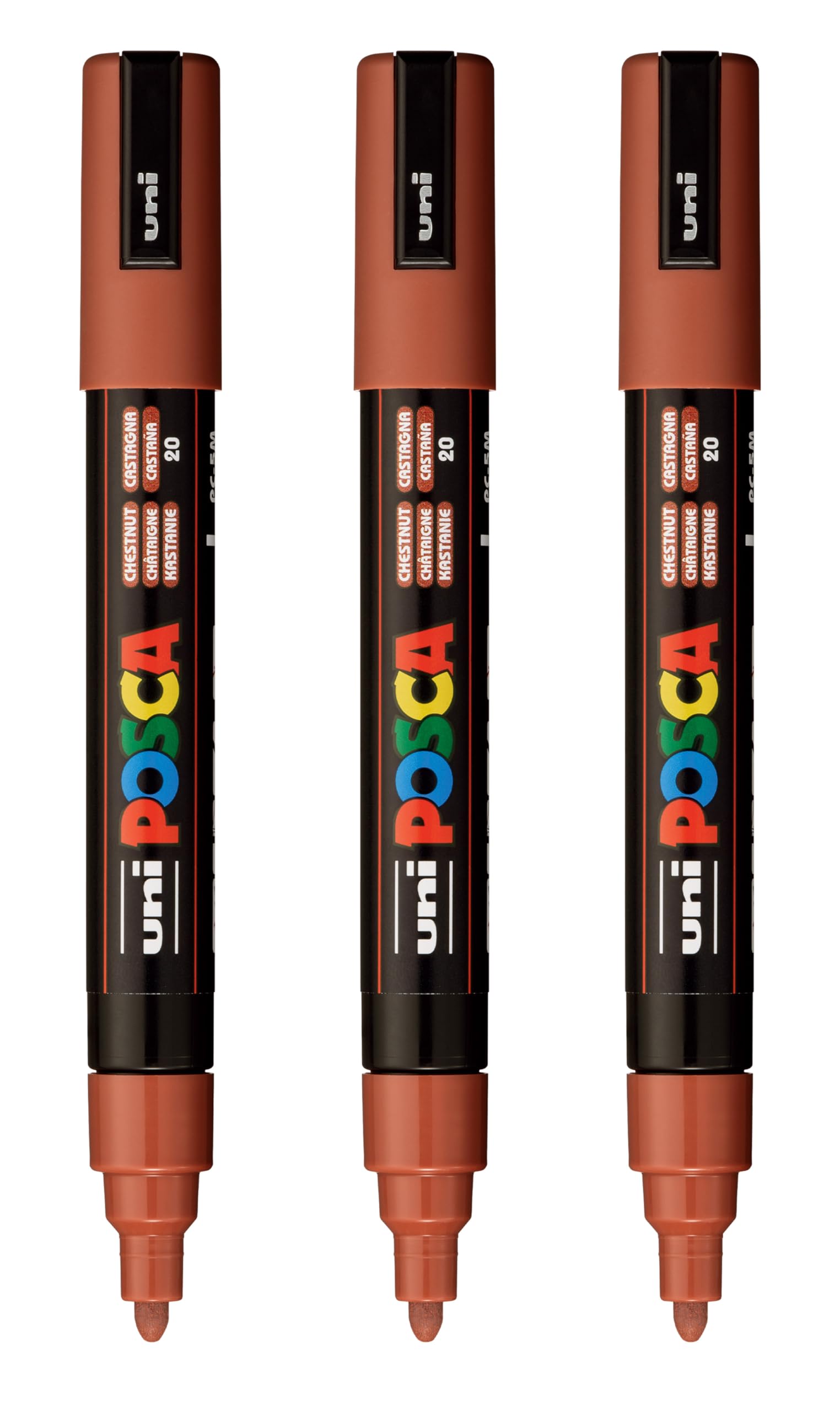 posca PC-5M Water-Based Paint Markers, Reversible Medium Tip (1.8-2.5mm), Chestnut, 3 Count