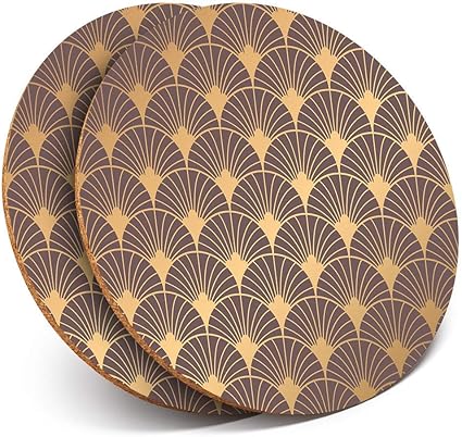 Amazon Bigleader ゴールドアールデコパターンコースター おしゃれ セラミック製 コルク裏面 丸型 6枚セット マグ お茶パッド 断熱 珪藻土よりも良い 吸水 速乾 滑り止め コースター オンライン通販