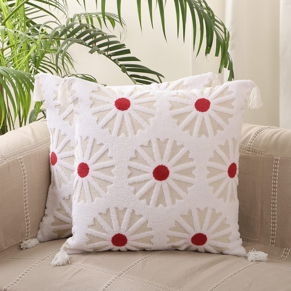Jamio Firati Solid White Embroidery with Tassels Cotton Set of 2 Cushion Covers 18 inch x 18 inch (B0BFFTZF1N) Amazon Price History, Amazon Price Tracker