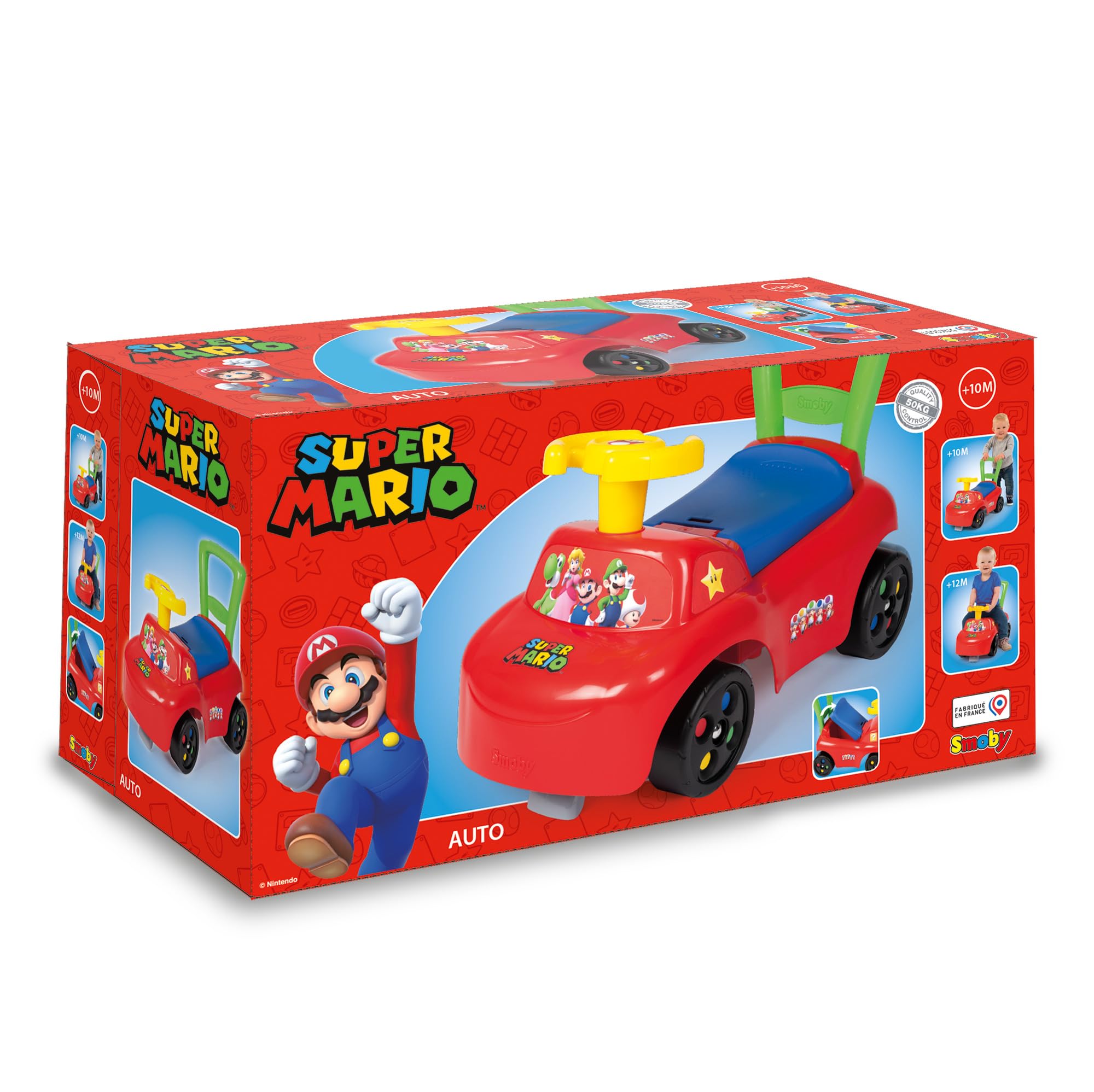 Smoby - Super Mario - Samochód do jeżdżenia - Ergonomiczne podwozie - Zabezpieczenia przed przewróceniem - Kierownica - Funkcja jeżdżenia - Od 10 miesięcy - Wyprodukowano we Francji