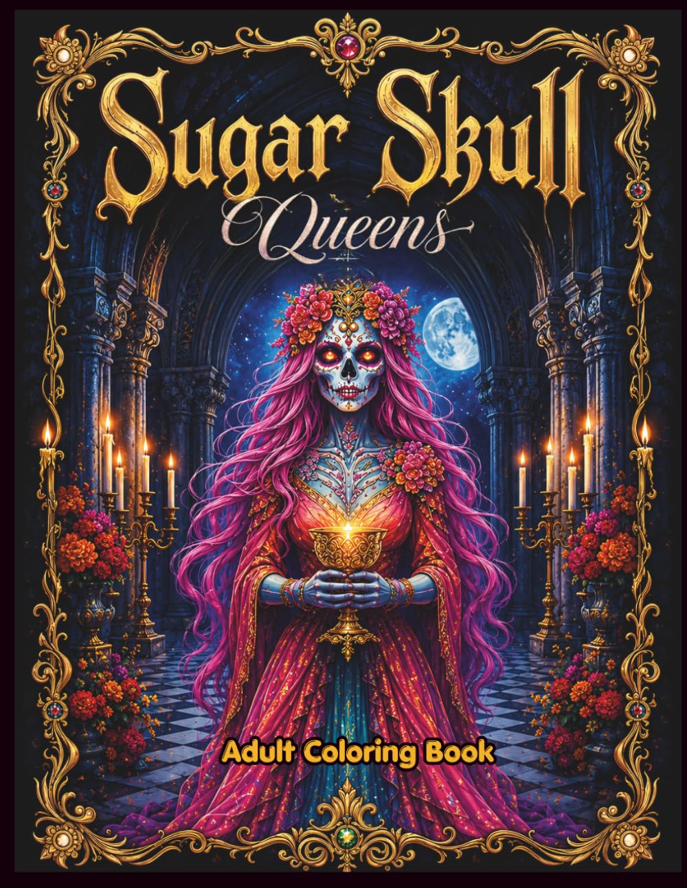 Sugar Skull Queens: 50 Intricate Día de los Muertos Designs – Beautiful Sugar Skull Women, Flowers, and Mandala Patterns for Relaxation ,Adult Coloring Book