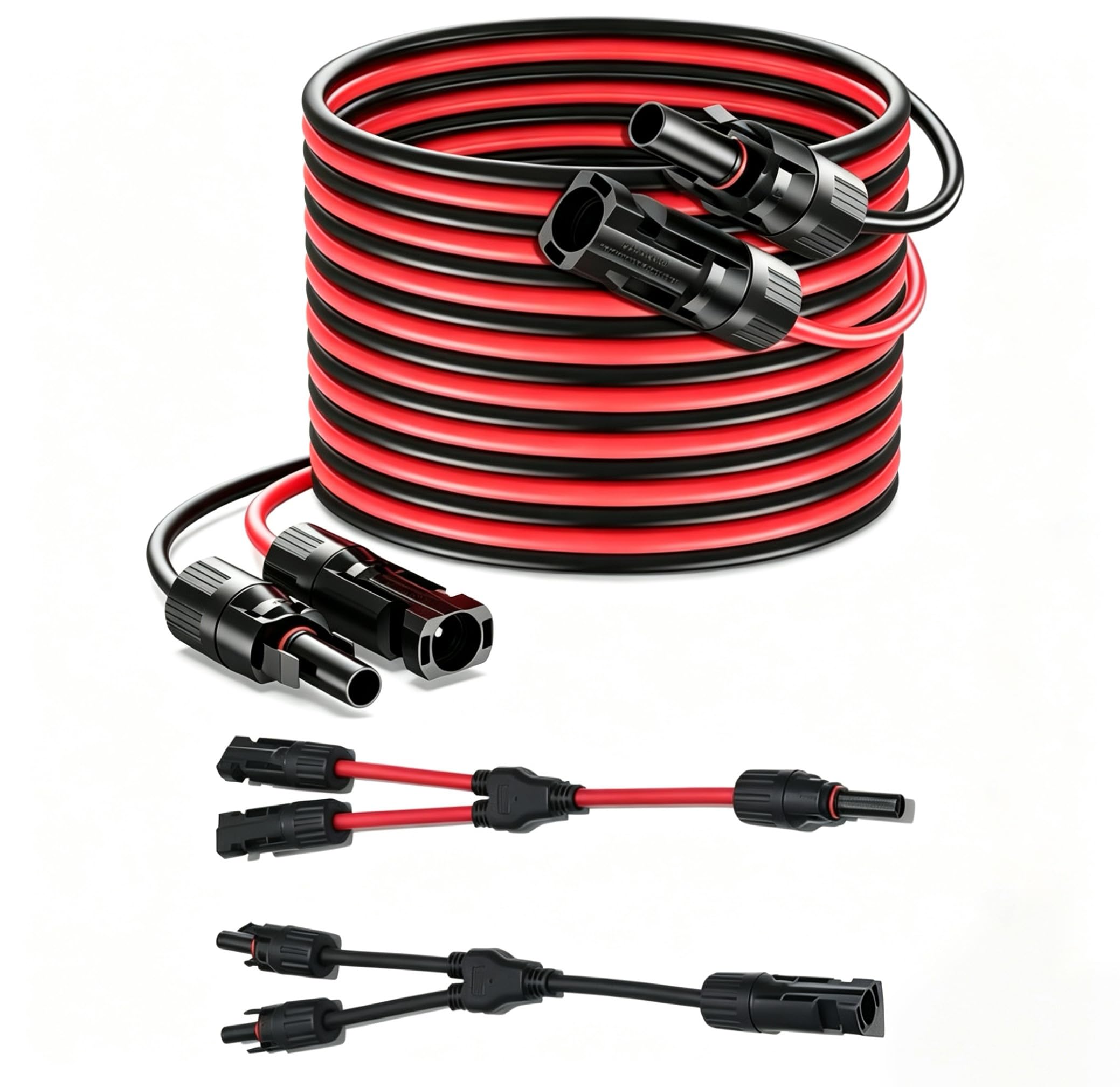 2 cavi di prolunga per pannello solare da 30 m, 10 AWG, 6 mm², con connettori impermeabili femmina e maschio, con 2 connettori a Y MC4, kit adattatore per camper, sistemi fotovoltaici
