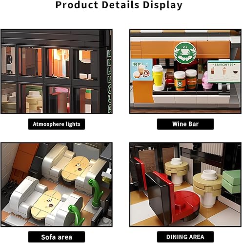 Miniatura 3 de Cafetería Bloques de construcción Juguetes City Street View Arquitectura Modelo Set Cumpleaños Edad 6+ Niños Adolescentes Adultos 581 Piezas