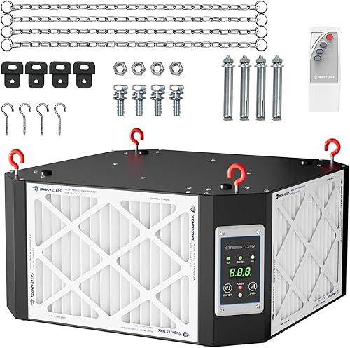 ABESTORM Sistema de filtración de aire de entrada de 360 grados, carpintería, filtro de aire colgante de 1350 CFM con ventilador de vórtice fuerte,