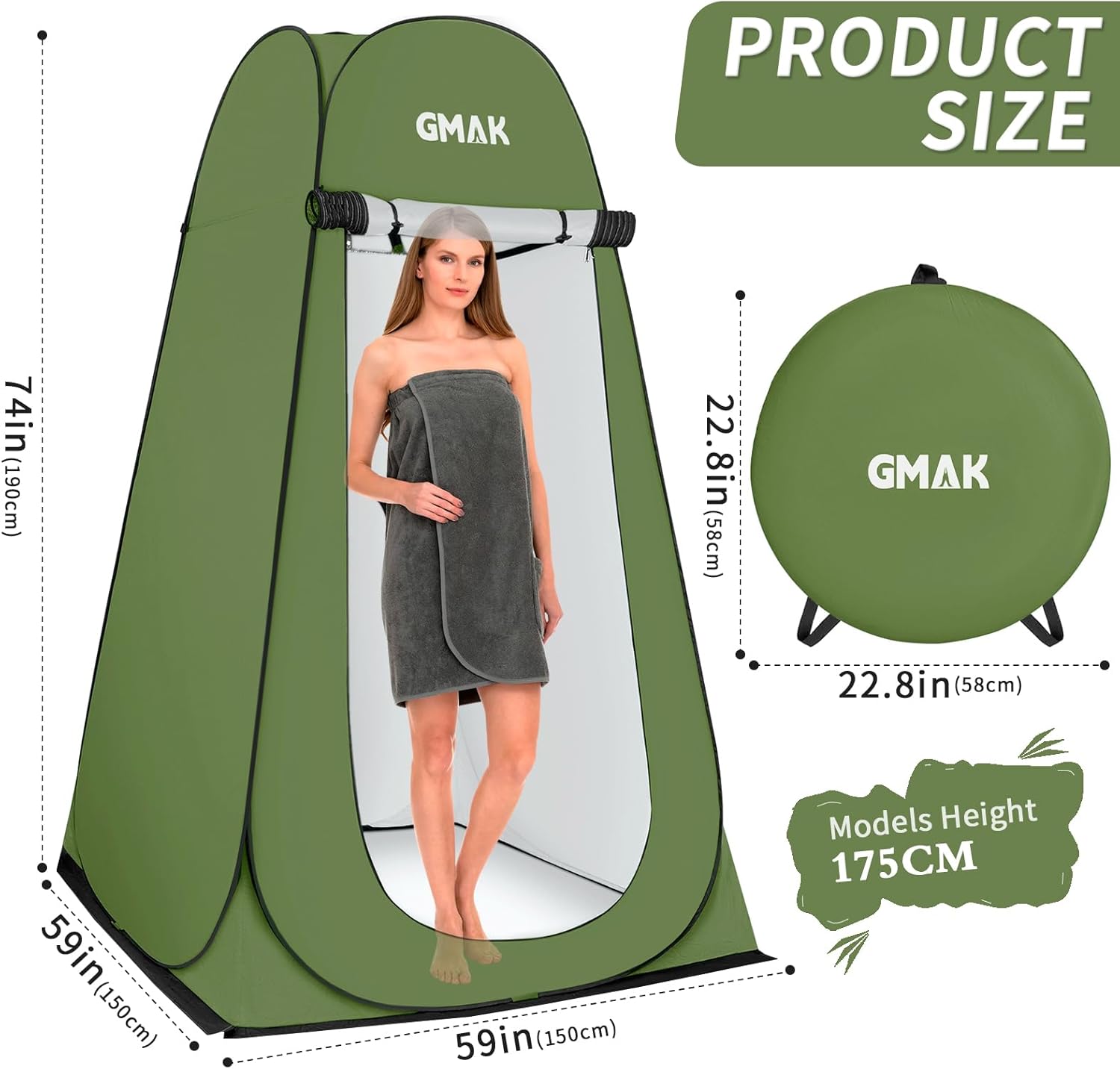 GMAK Pop Up Privacy Shower Tent, Portable Pop Up Beach Dressing Changing Room UV/Rain Outdoor Privacy Shelter Camping Tents, Shower Room Toilet Shelters for Outdoor Hiking Beach Picnic Fishing, Green