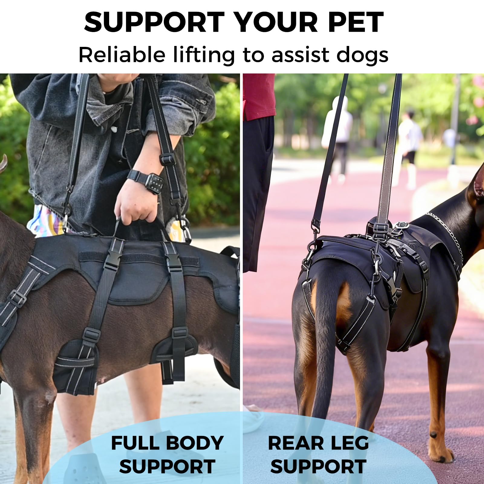 BINGPET Arnés de elevación para perros, soporte de pierna trasera para perros grandes, arnés reflectante ajustable con asa, correa multifuncional para perros mayores lesionados