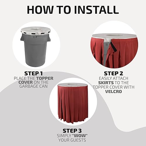 Miniatura 2 de Paquete de 2 tapas decorativas para botes de basura con falda, se adapta a botes de basura de 44 galones y 55 galones, perfecto para eventos,
