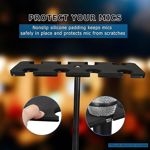 Miniatura 4 de Soporte para micrófonos múltiples, hasta 8 micrófonos, soporte ideal para organizar escenarios y exhibiciones, con adaptador roscado de 38"-16",