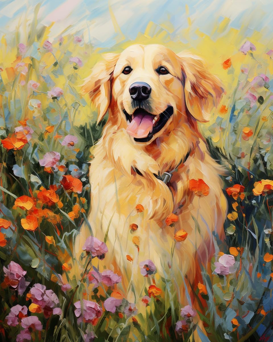 Cross Stitch Embroidery Kit, Smart and Playful Golden Retriever Dog, DIY Designs Cross-Stitch Easy Supplies Needlework, Needlepoint Embroidery Gift for Home Decor 16x20 inch
