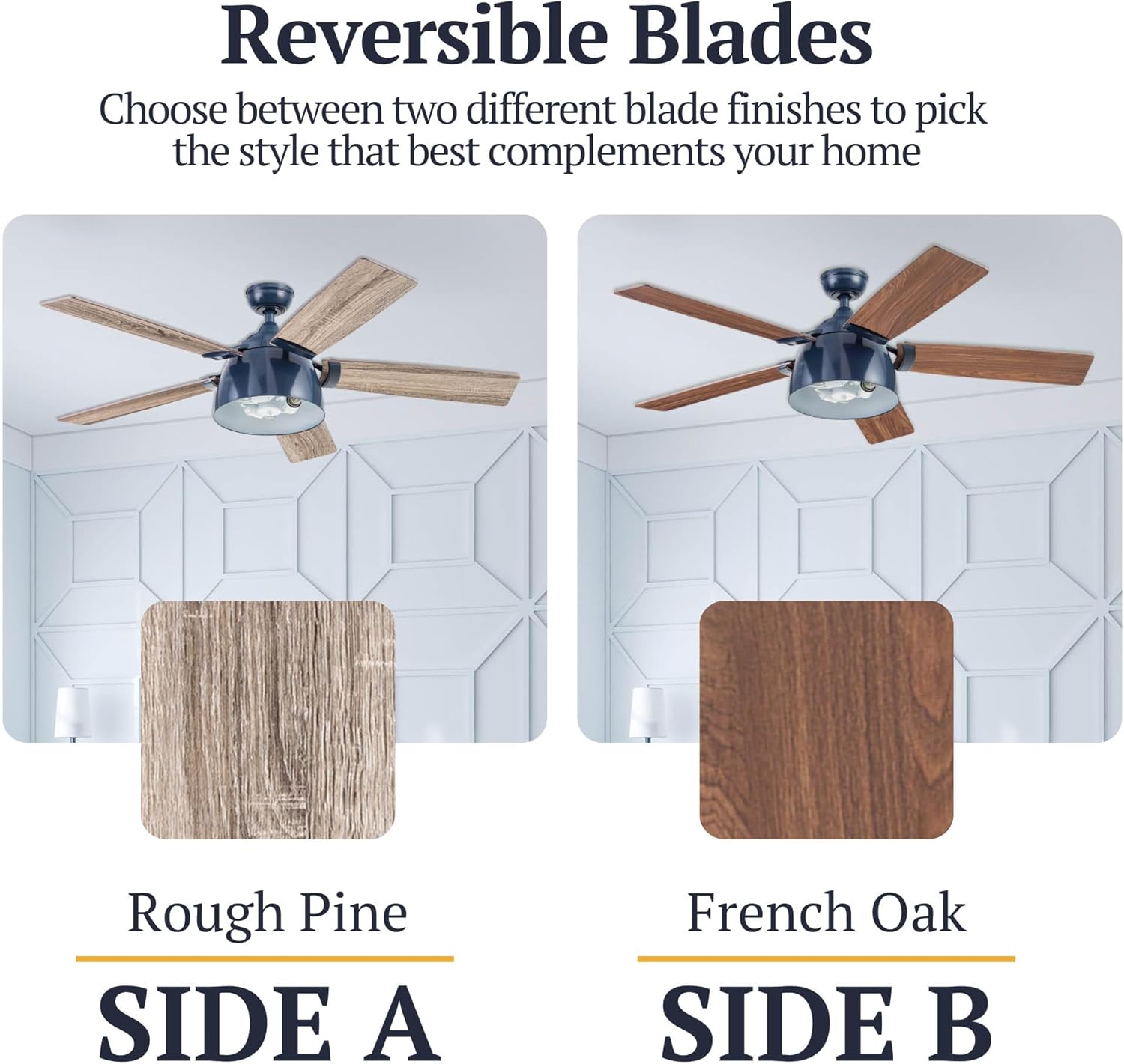 Prominence Home Octavia, 52 Inch Industrial Style LED Ceiling Fan with Light, Remote Control, Dual Mounting Options, 5 Dual Finish Blades, Reversible Motor - 51654-01 (Sapphire Blue)