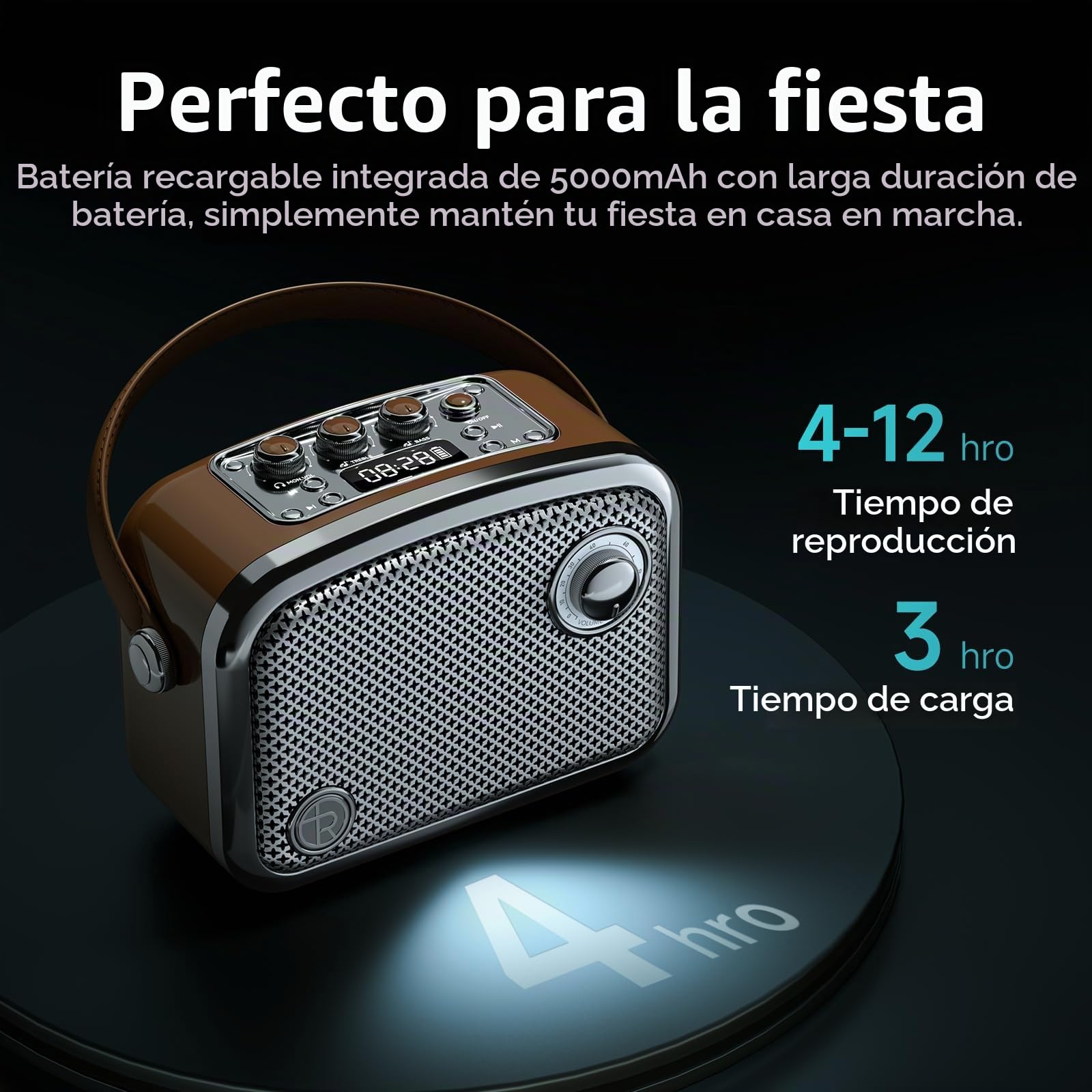 TOMPROAD Altavoz Bluetooth portátil Estilo Vintage, marrón, diseño Retro con Rejilla de Malla metálica, Forma Cuadrada compacta (Marrón)