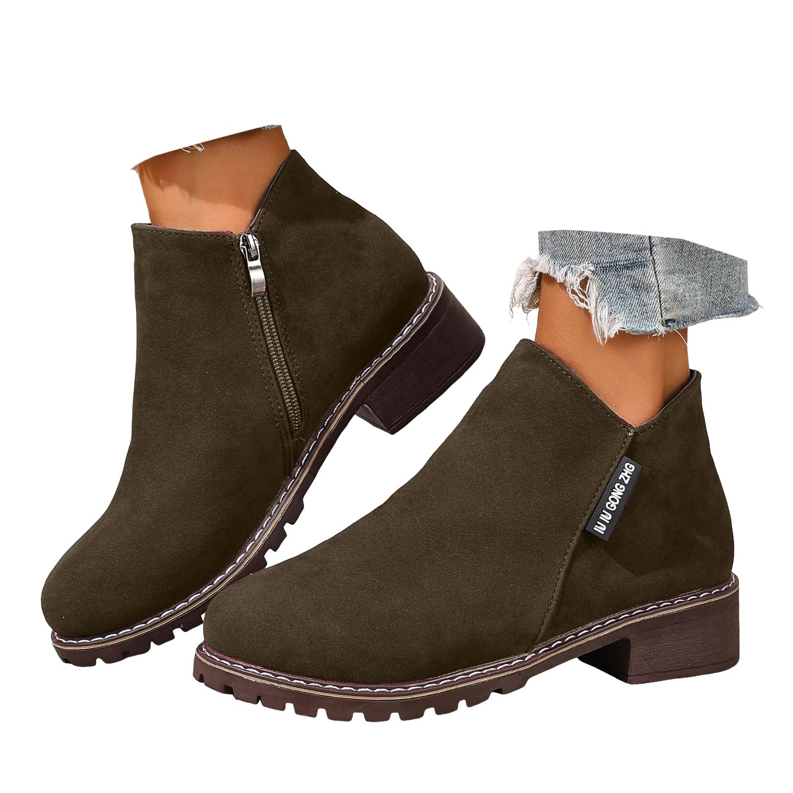Hbeylia Fall Shoes for Women 2025 Ankle Boots Side V Cut Platform Chunky Heels Short Booties with Zipper