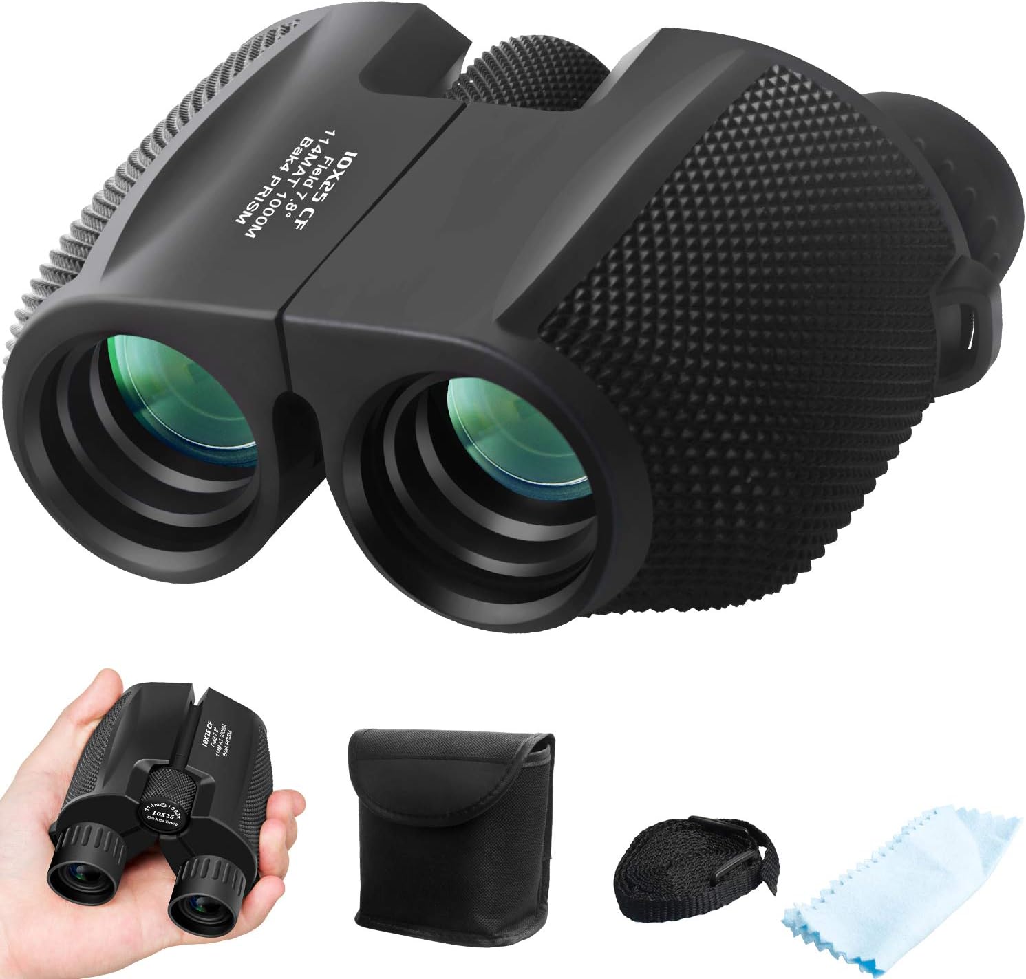 Binoculars for Adults Kids, ZIPOUTE 10x25 Folding Compact Binoculars with Weak Light Night Vision Clear for Birds Watching Hunting Traveling Concerts Outdoor Sports with Strap Carrying Bag