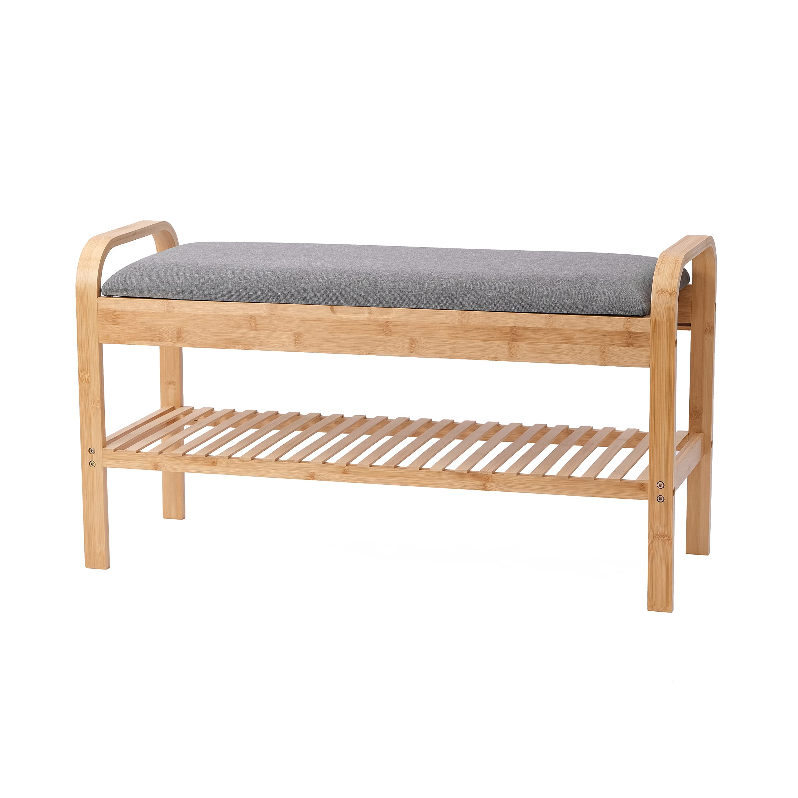 Proman ProductsCambridge Bamboo Shoe Bench Organizer with Shoes and Cushion Storage, Natural