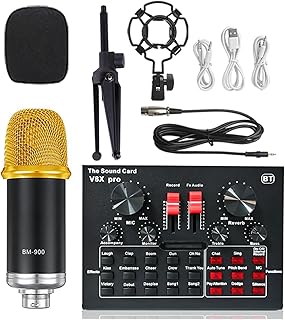 Sound Card Kit Wireless Karaoke Microphone Tripod WXH1000&BM900 USB Sound Card V8XPRO Professional Studio Condenser Microphone For PC Phone MIC Studio Setup For Recording Music (Color : Gold BM90