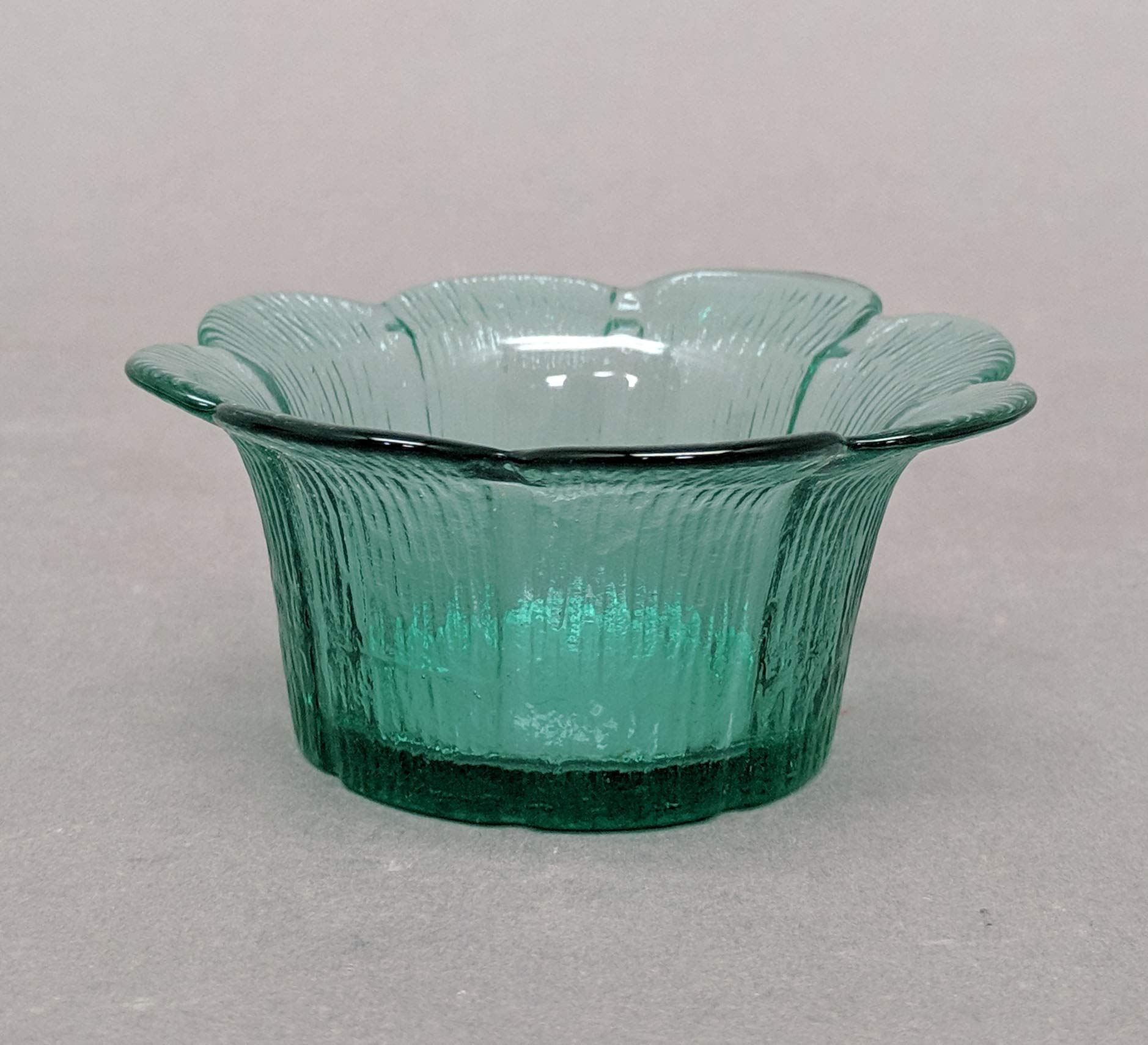 Green Glass Votive Candle Holder Tea Light Flower Shape 1.75