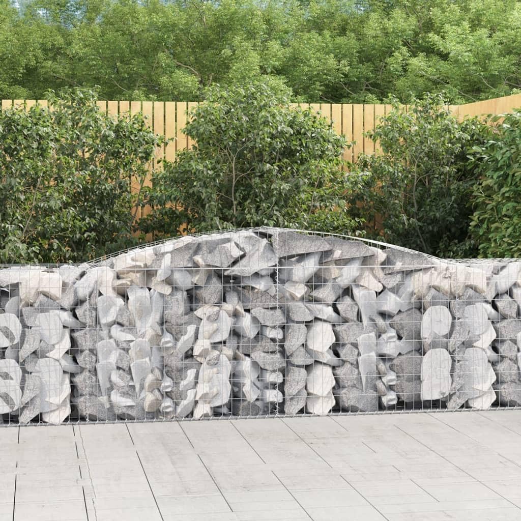 Gabion Baskets 6 Pieces Retaining Wall Garden Decorative Barrier Anti-Noise Galvanized Iron 3.5 mm 400 x 50 x 80/100 cm for Terrace, Yard and Outdoor Use