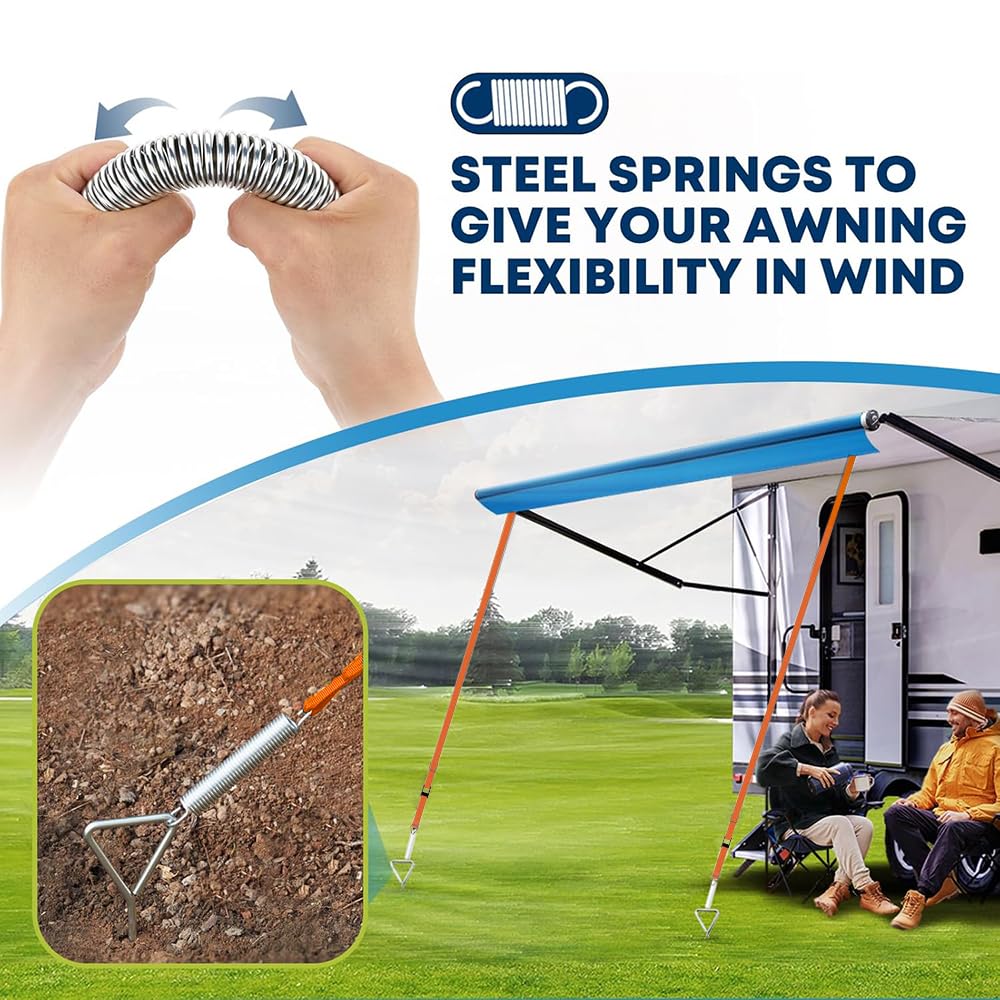 VHEUHZ Kit D'Arrimage Auvent Caravane - Sangles Tempête Vert Compatible Kampa, Renfort Météo