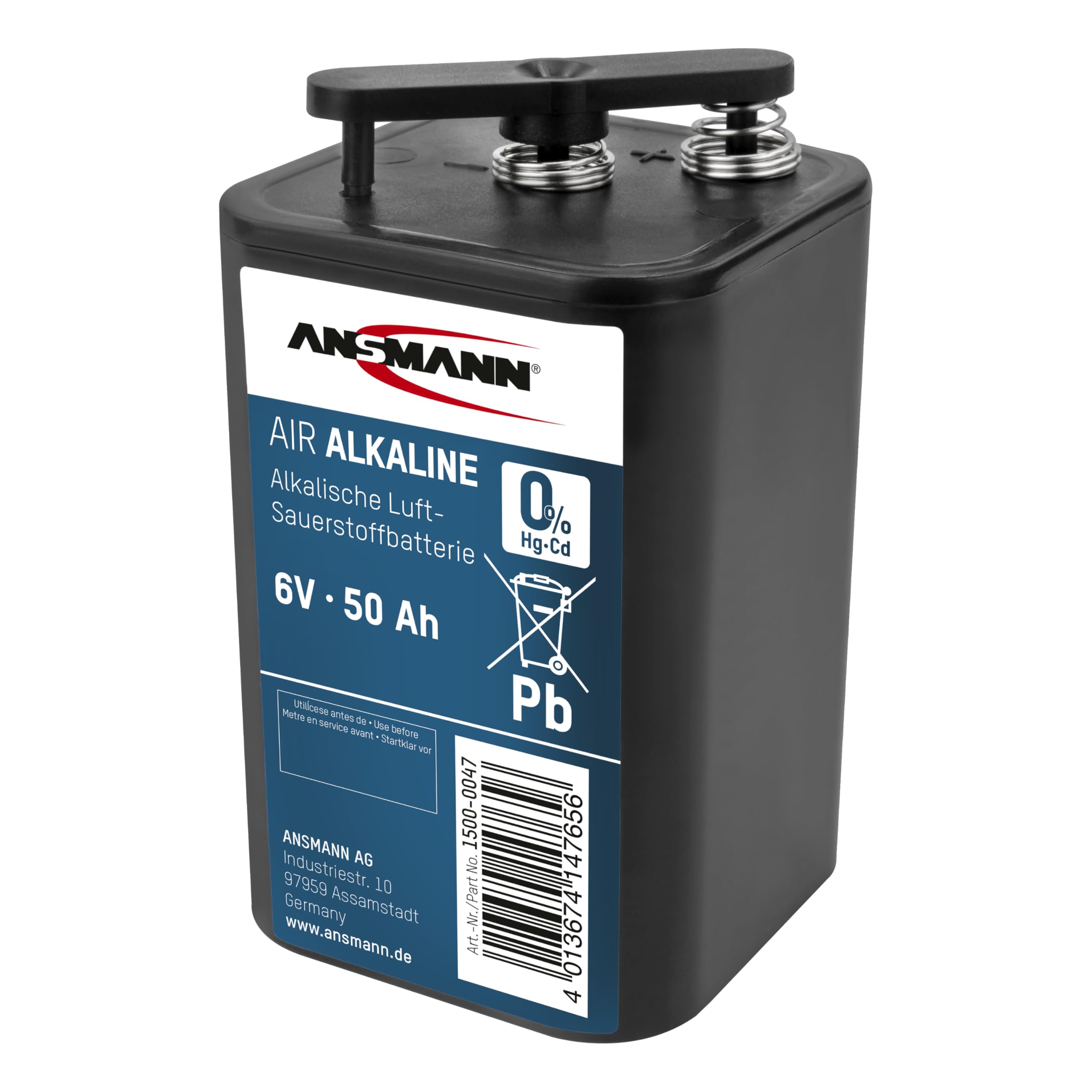 ANSMANN Zink-Luft Alkaline Batterie 4R25 – Blockbatterie, 6V, 50Ah (1x)