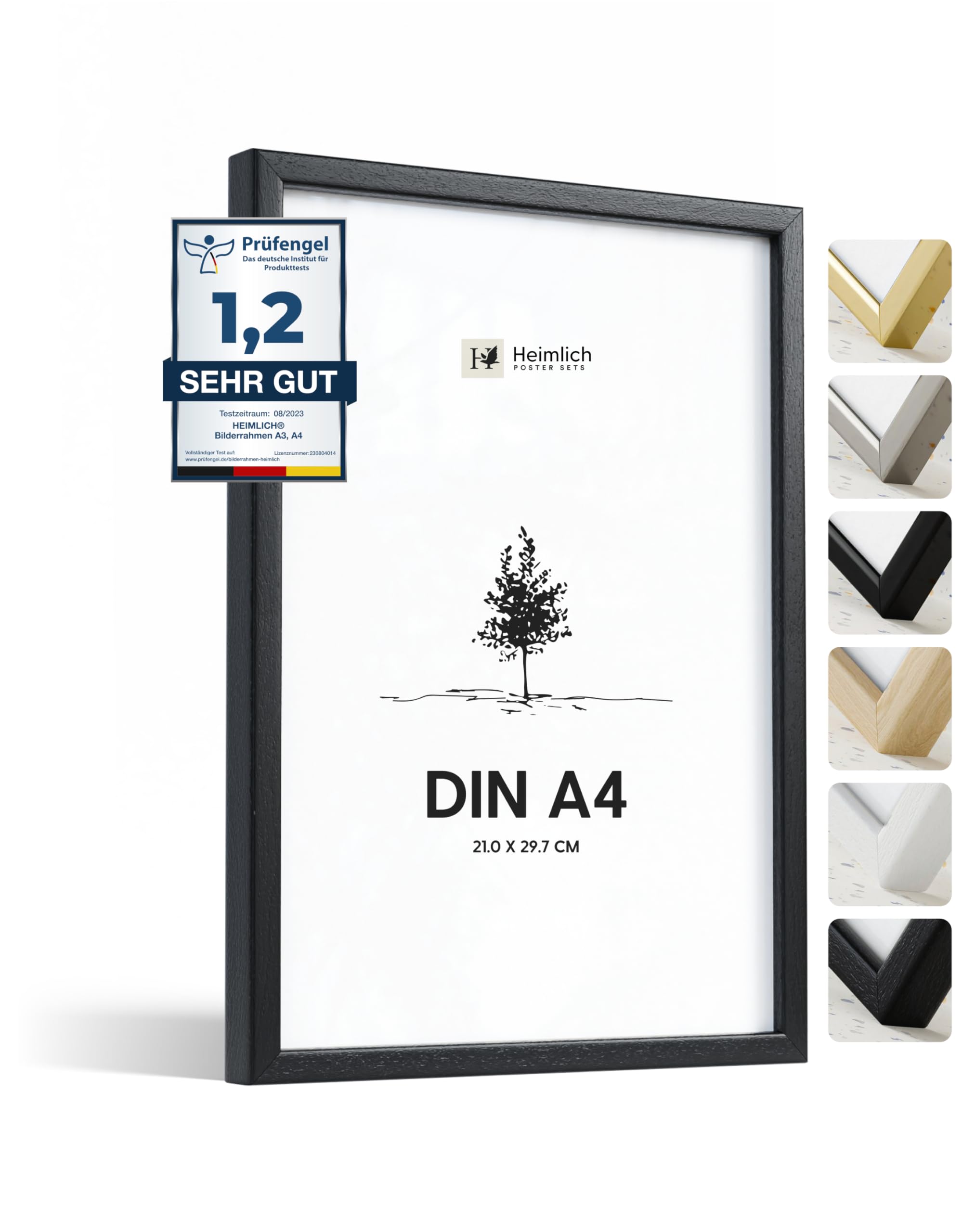 Heimlich®, Picture Frame, Black, A4, Aluminium, 11.7x8.3 Inch Ayous Wood Certificate Frame, Fits 29.7x21cm Photo