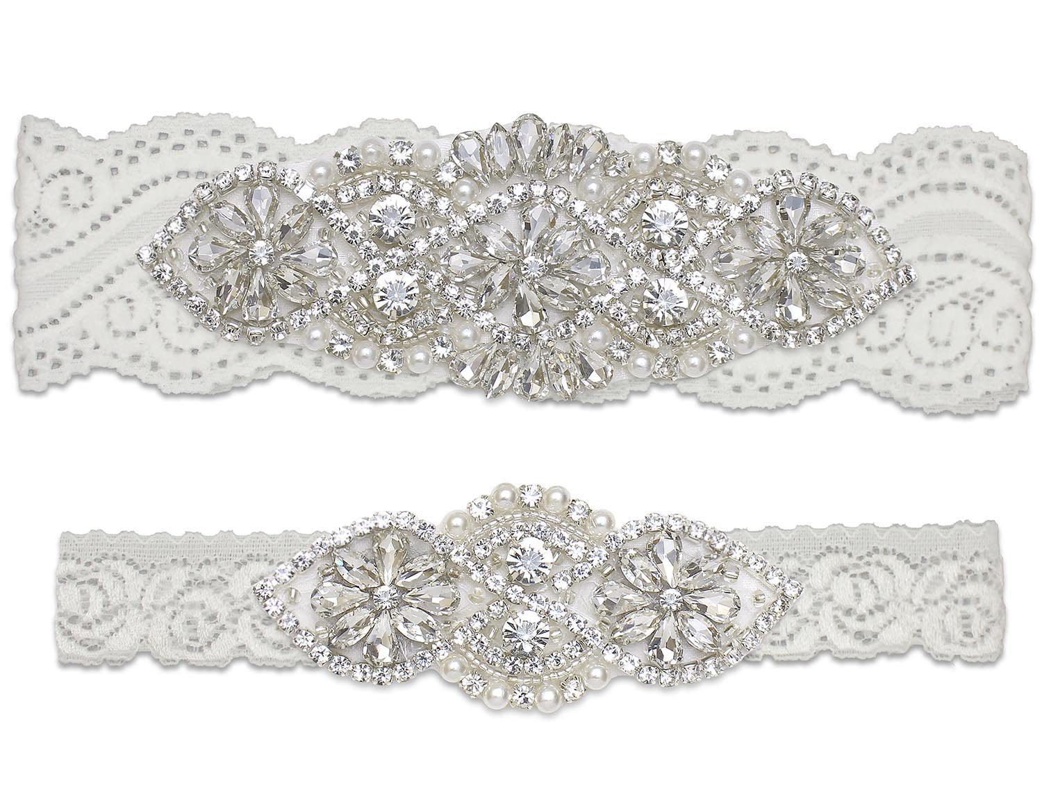 IMOMOTOLace Wedding Garters for Bride Bridal Garter Set with Non Slip SILLION Rhinestone Crystal Pearl