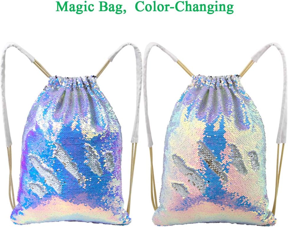 MHJY Sparkly Drawstring Backpack Mermaid Sequin Dance Bag Sports Gym Beach Swim Backpack Birthday Easter Gift Bag | Dance Bag