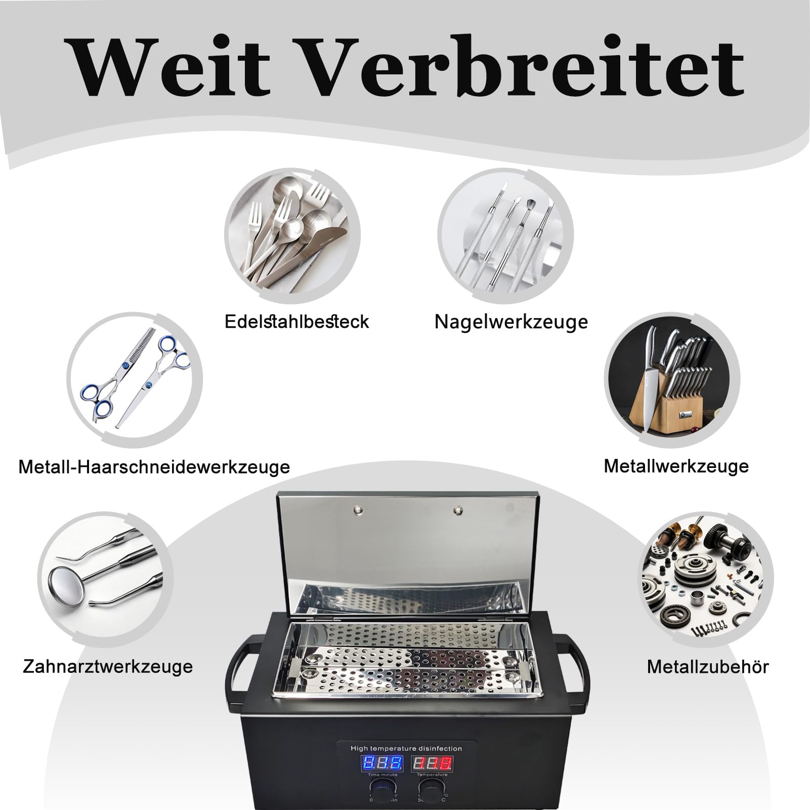 Sterilisator Hochtemperatur Nagel-Werkzeug-Sterilisator mit Timer für Kosmetik, Fusspflegestudios, Friseursalon Schwarz