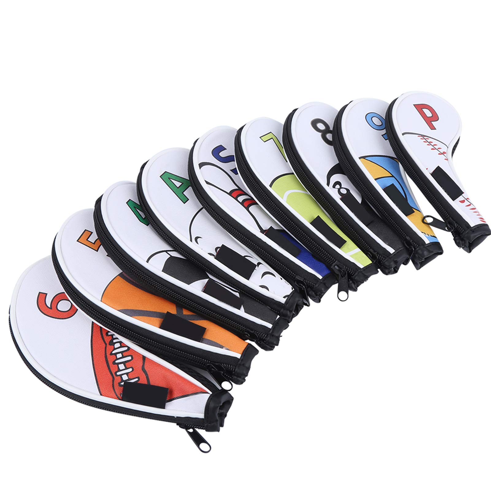 Generic Golfschläger-Eisenhüllen-Set, 9-teilig, Wasserdichtes PU mit Reißverschluss-Design für Golfer, Auffälliges Sportzubehör