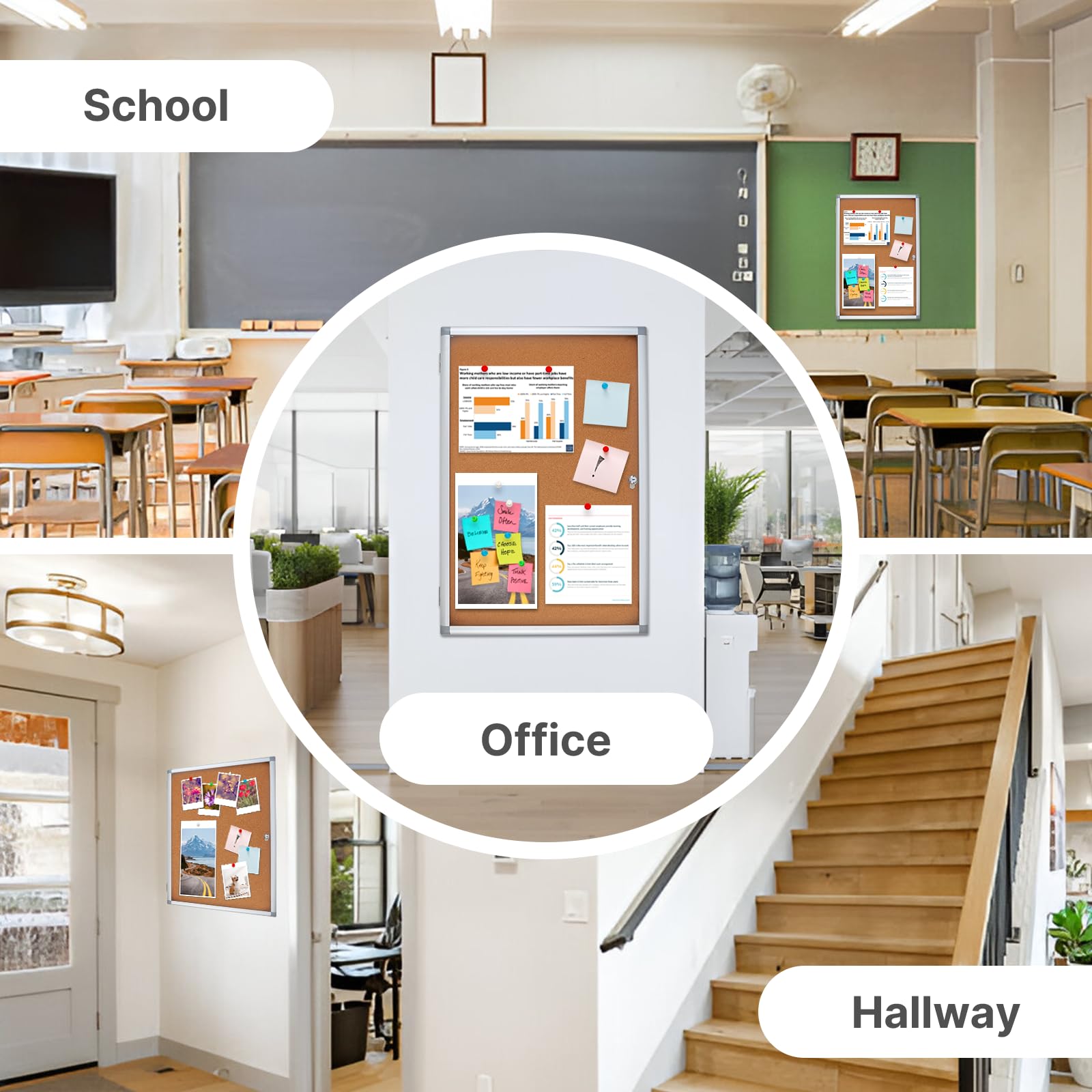 Outdoor Enclosed Cork Bulletin Board Tamper-Proof Dispaly Case, Aluminium Frame, Weatherproof Cork Noticeboard, Enclosed Cork Board for School, Office, Restaurant, Hospital etc?38 * 26inches?