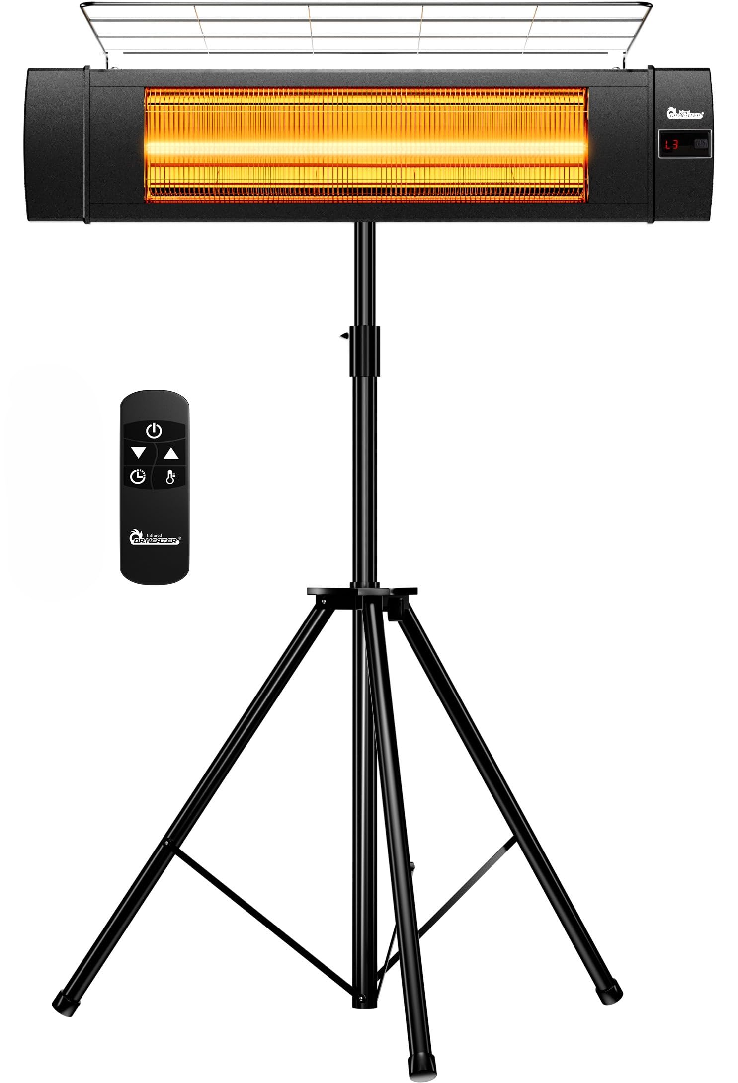 DR. INFRARED HEATER Carbon Infrared Patio Heater with Tripod, Remote Control, Optional On/Off Tip-Over Protection, Freestanding or Wall-Mounted, Black