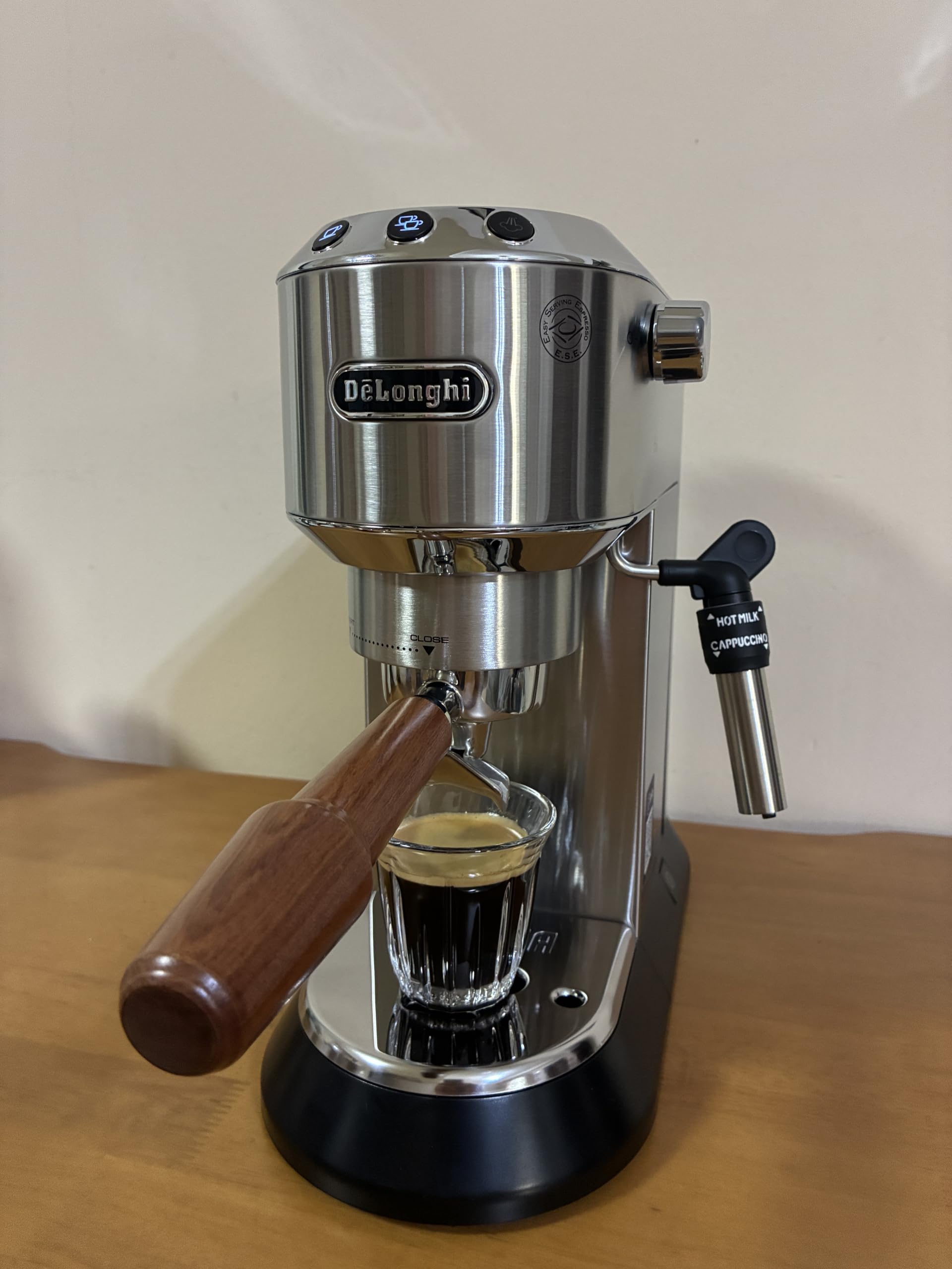Portafiltr z podwójną wylewką 51 mm kompatybilny z Delonghi Dedica EC680/EC685/EC785/EC820/EC850/EC860/EC885 i SMEG, EUPA Ekspres do espresso ze stali nierdzewnej uchwyt portafiltra drewno