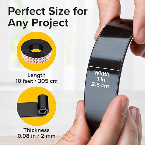 Miniatura 10 de Cinta magnética flexible, tira magnética de 12 pulgada x 10 pies con fuerte autoadhesivo, cinta magnética ideal para proyectos de bricolaje y